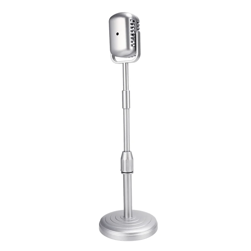 

B72A 3X Desktop Microphone Prop Model With Adjustable Height, Classic Retro Style Microphone Stand Fake Mic Prop,Silver