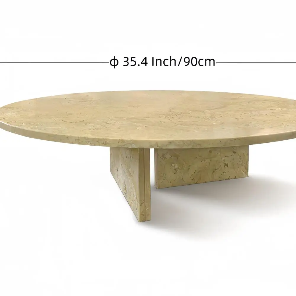 โต๊ะกาแฟหินอ่อนสีทองเหลืองเบจธรรมชาติสำหรับห้องนั่งเล่น หินแท้ ขนาด Ø35.4 x 9.8 นิ้ว เฟอร์นิเจอร์หินแท้สุดหรู