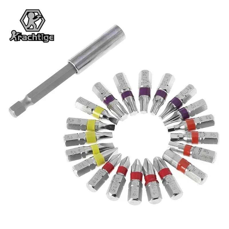 

20Pcs Color Screwdriver Combination Head Set 75mm Extended Conversion Rod Tool + 25mm S2 Magnetic Screwdriver Head