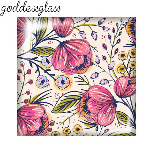 Beauty Flowers Patterns Square 10pcs Photo 12mm/20mm/25mm/30mm photo glass cabochon flat back Making findings