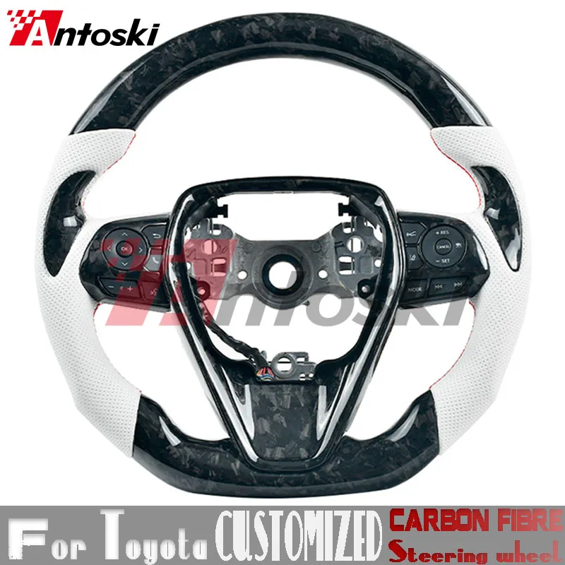 For Toyota Camry Corolla Wildlander RAV4 Avalon 2018 2019 2020 Customized Carbon Fiber Steering Wheel White Leather Forging