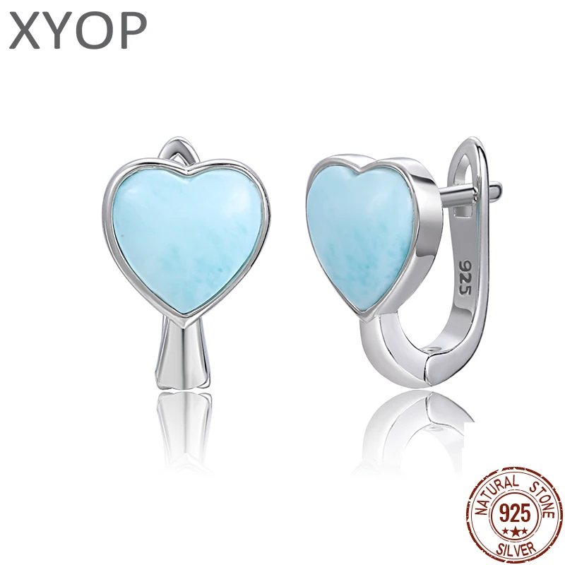 2021 Simple Fashion Geometric LOVE Charm 925 Sterling Silver Jewelry Gift Classic Natural Precious Larimar Earrings for Women