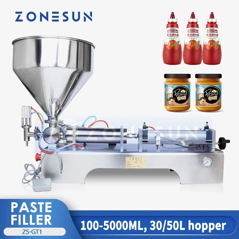 

ZONESUN ZS-GT1 Horizontal Pneumatic Auto Filling Machine Paste Cosmetic Cream 5-100ml Cosmetic Filler Filling Machinery