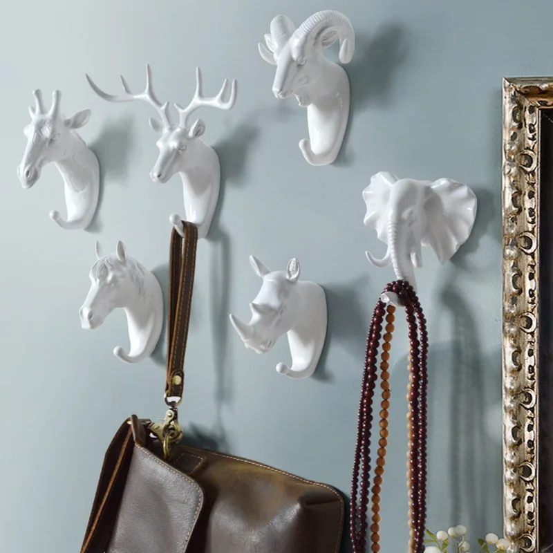 Wall Hanging Hook Vintage Deer Head Animal for Hanging Clothes Hat Scarf Key Deer Horns Hanger Rack Wall Decoration