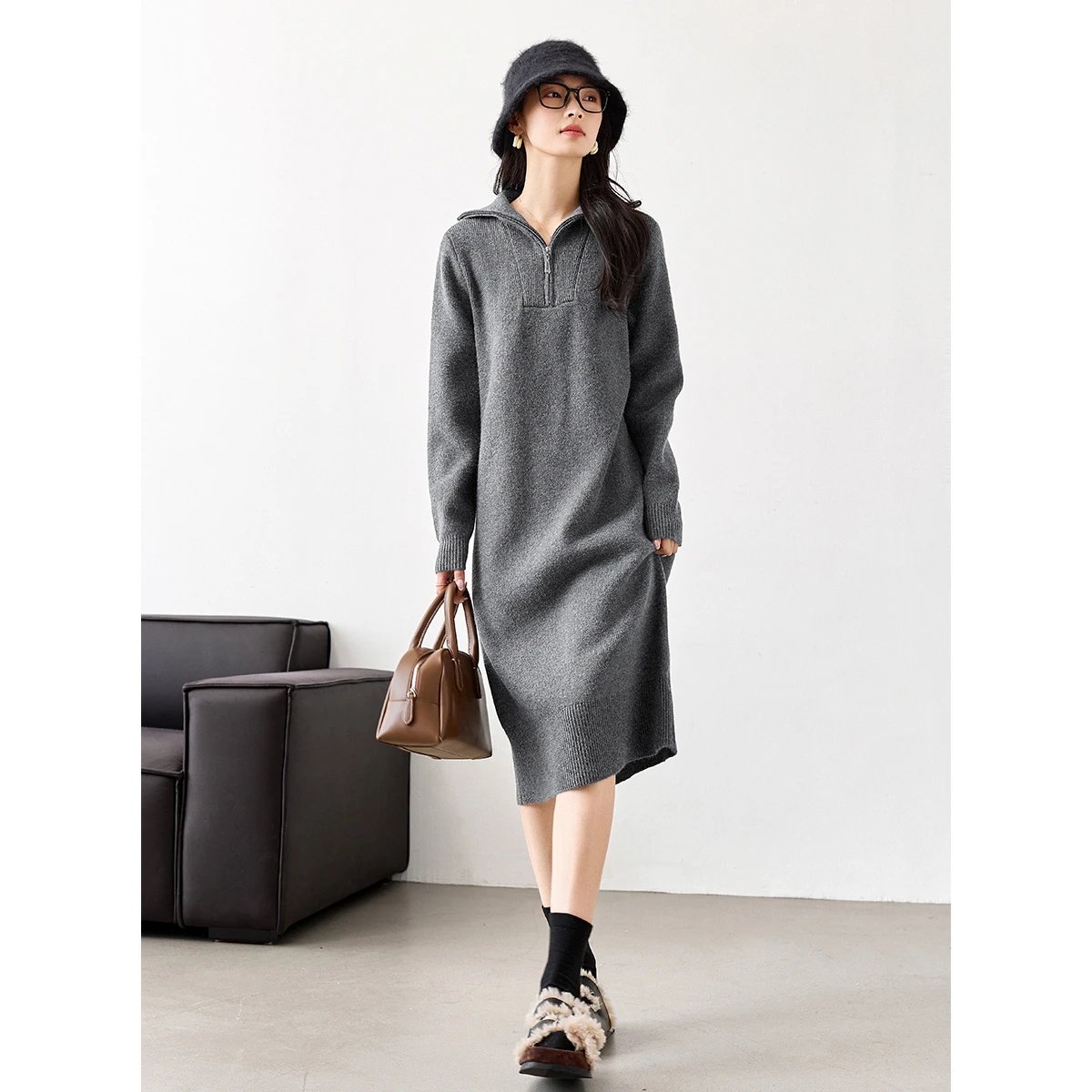 VIMLY-maxivestido tejido de cuello alto para mujer, ropa de trabajo de invierno, vestidos elegantes rectos para mujer, suéter de manga larga, vestido femenino 73582