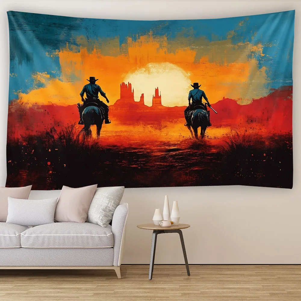 

Western Cowboy Tapestry Desert Hunter Wall Hanging Home Dormitory Decoration Background Poster Aesthetic Tapestry