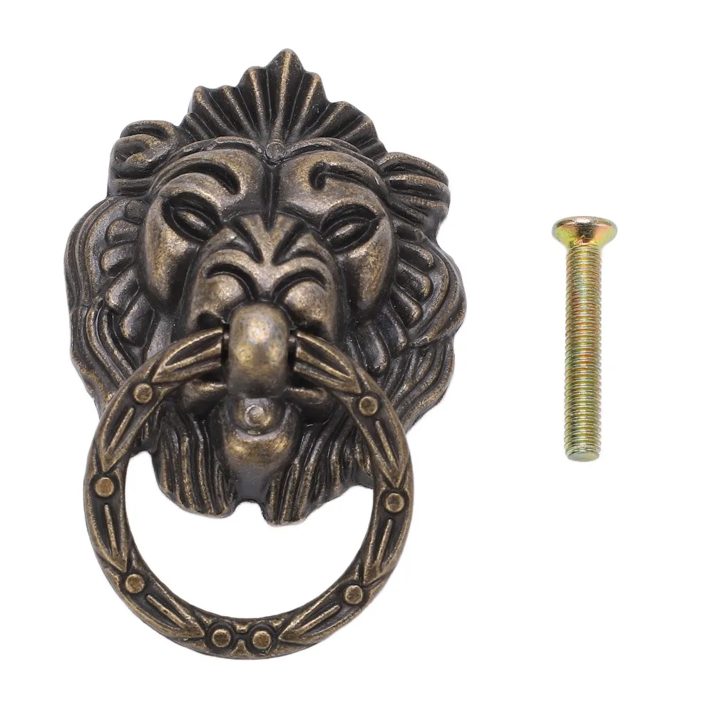 4pcs Unique Vintage Style Drawer Pulls Handles Antique Bronze Animal Head Shape Cabinet Ring Pulls Furniture Handles Wardrobe