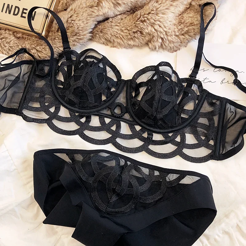 セクシーなフレンチレース極薄ブラセット女性の下着2ピース快適な通気性ワイヤーブラジャー女性用秋