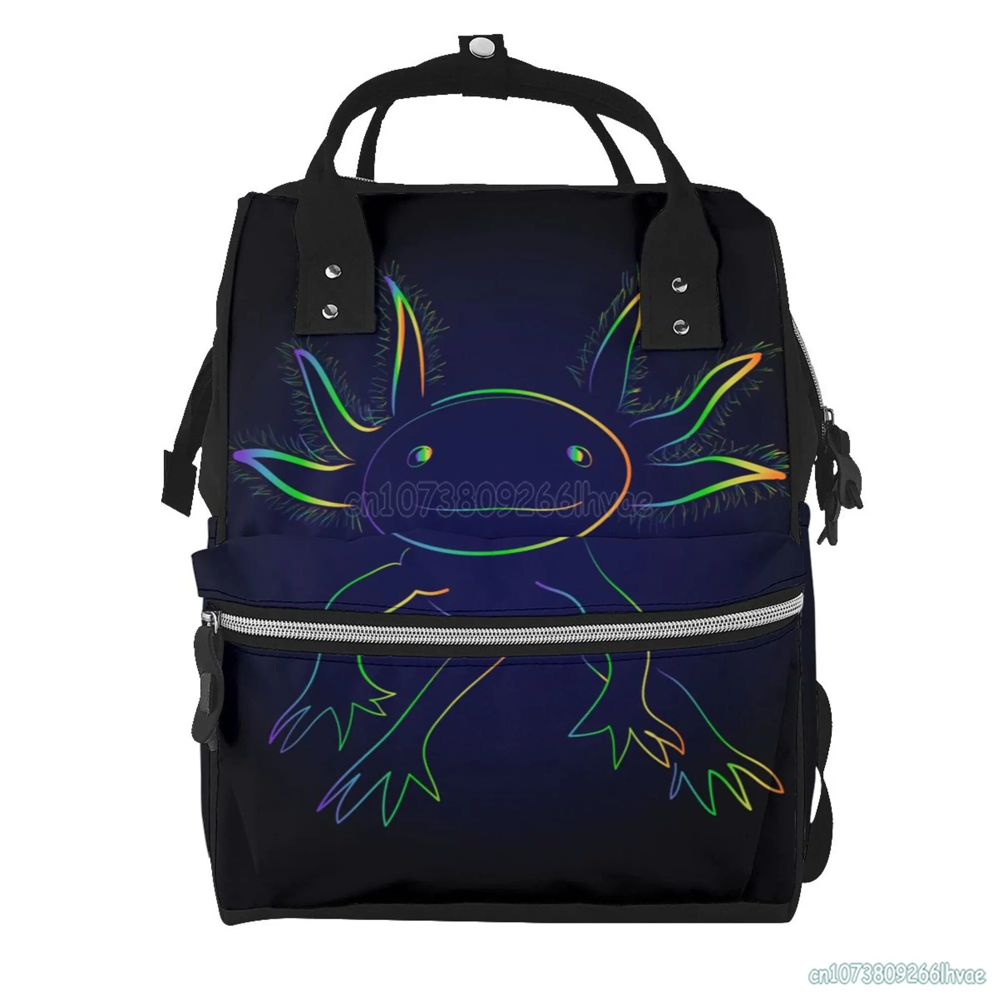 Stylized Rainbow Axolotl Mummy Backpack Large Capacity Mummy Bags Laptop Handbag Casual Travel Business Teacher Backpack