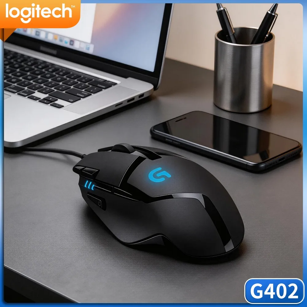 Logitech G402 Hyperion Fury Wired Mouse Max 4000 DPI Sensitivity Contoured Ergonomic Shell For Laptop PC Gaming Station