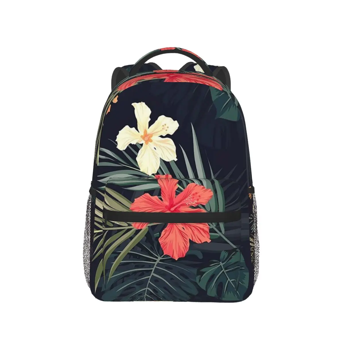 Mochilas de flores tropicales oscuras para niños y niñas, mochilas escolares de dibujos animados, bolso de hombro de gran capacidad