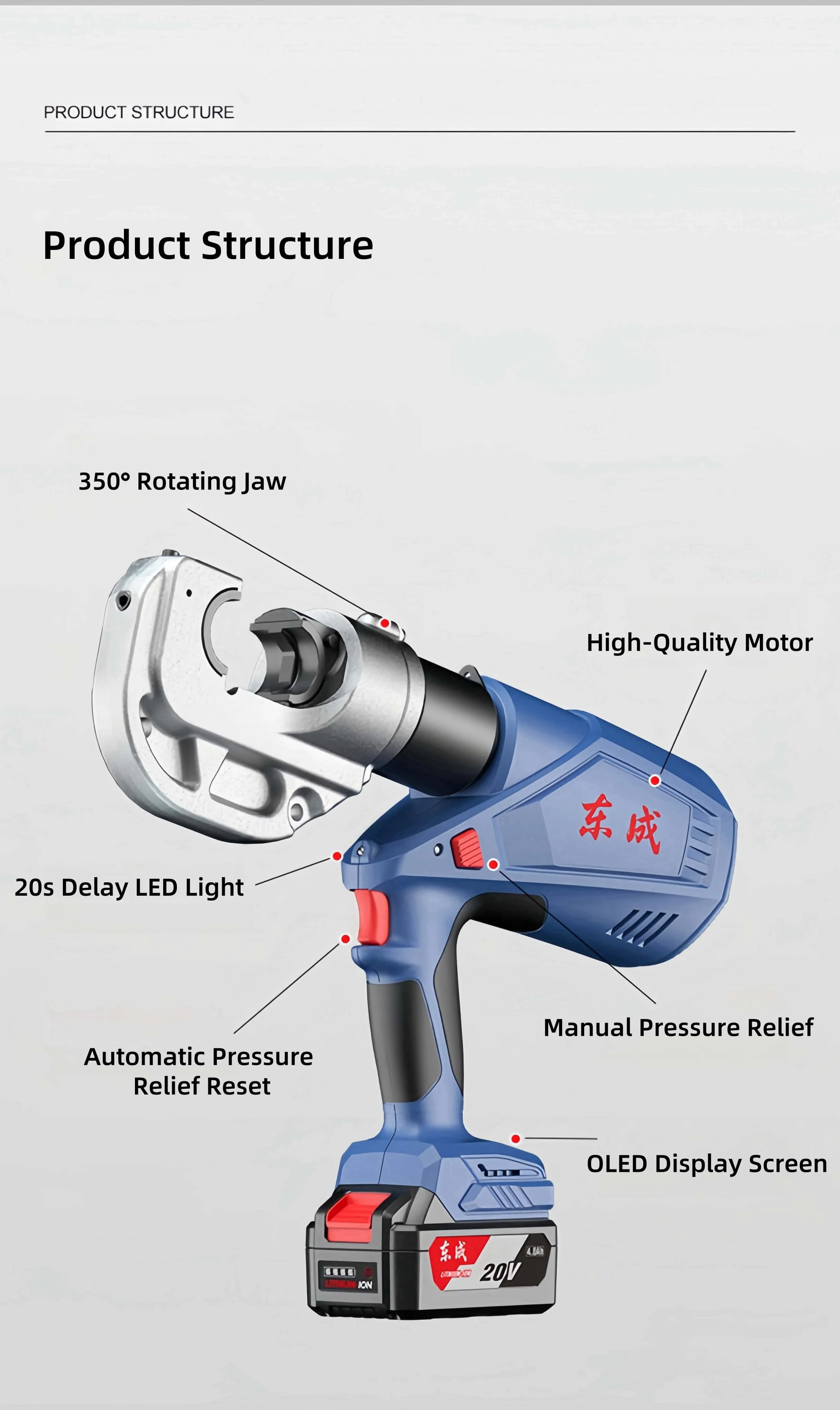 400E Hydraulic Tools New Arrival 20V/4.0Ah Battery-Powered Cable Crimping Pliers Automatic Grade - view 5