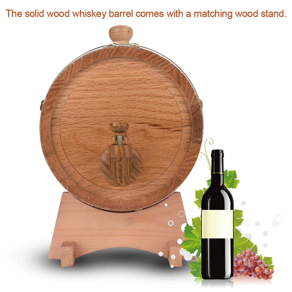 3L Vintage Wood Oak Timber Wine Barrel Dispenser for Whiskey Bourbon Tequila