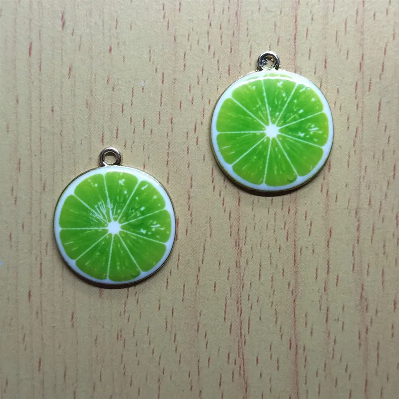 10pcs Metal Enamel Green Lime Charm Lemon Fruit Charm Pendant for Necklaces Earring Bracelet Keychain DIY Jewelry Finding