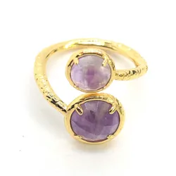 Crystal Stone Open Ring Women Simple Snakeskin Adjustable Natural Faceted Amethyst Lapis Lazuli Engagement Party Ring Jewelry