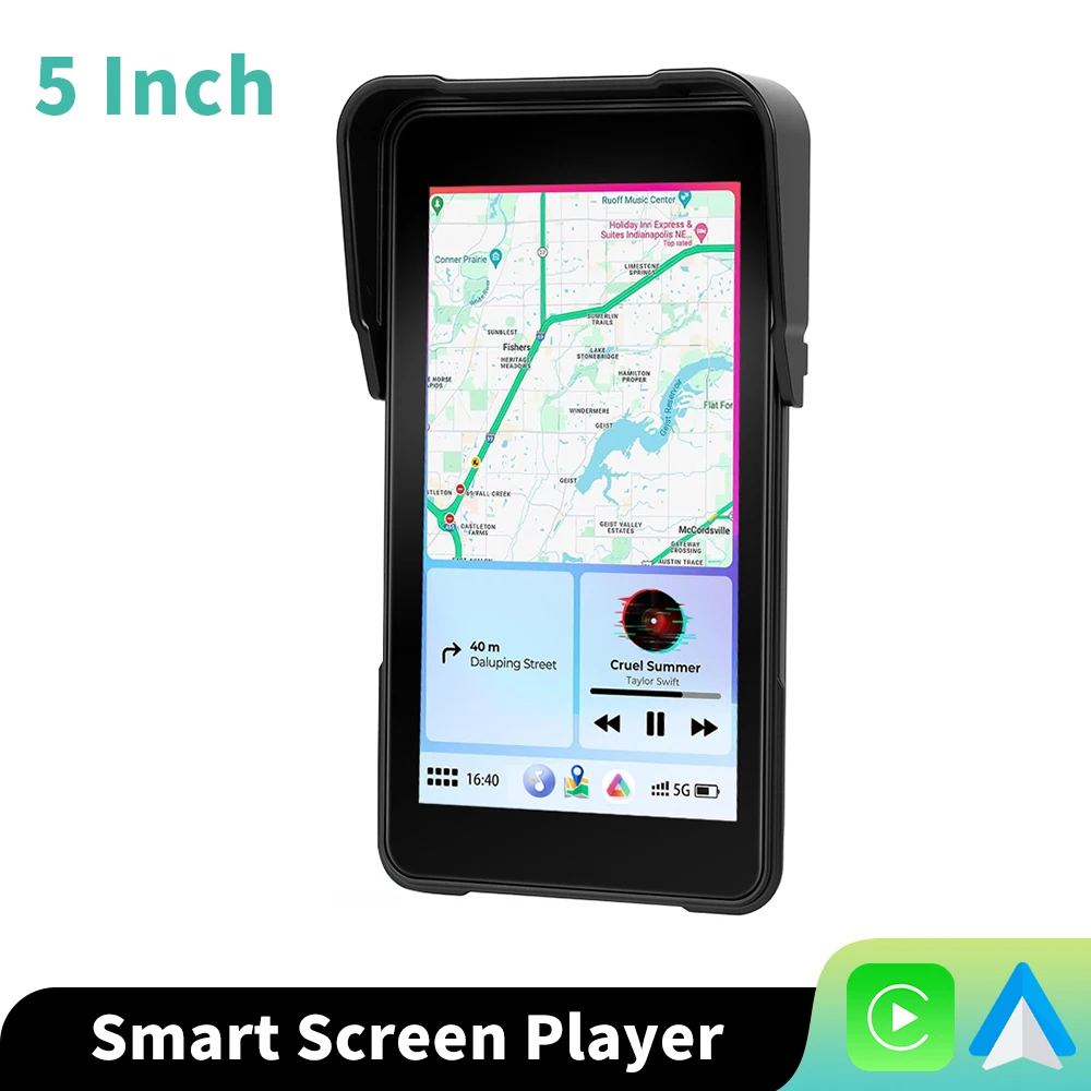 Podofo 5-inch draadloze CarPlay Moto Android Auto motorfietsnavigatie IP68 waterdicht Airplay Android Cast motorfietsmonitor