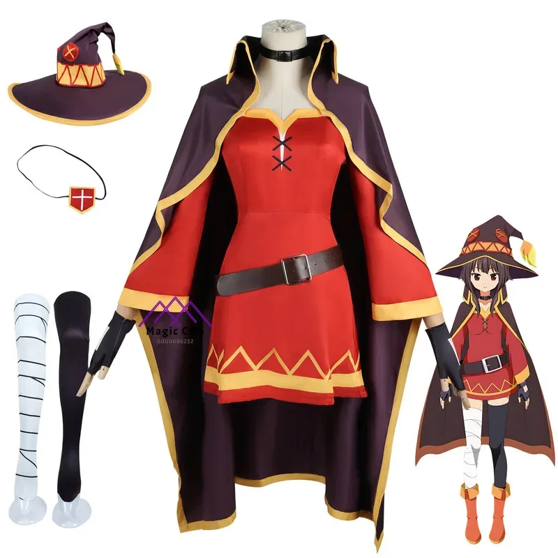 Satou Kazuma Aqua Megumin gran oferta disfraz de Cosplay peluca fiesta de Halloween falda de Carnaval mangas superiores conjunto de medias Comic Con moda