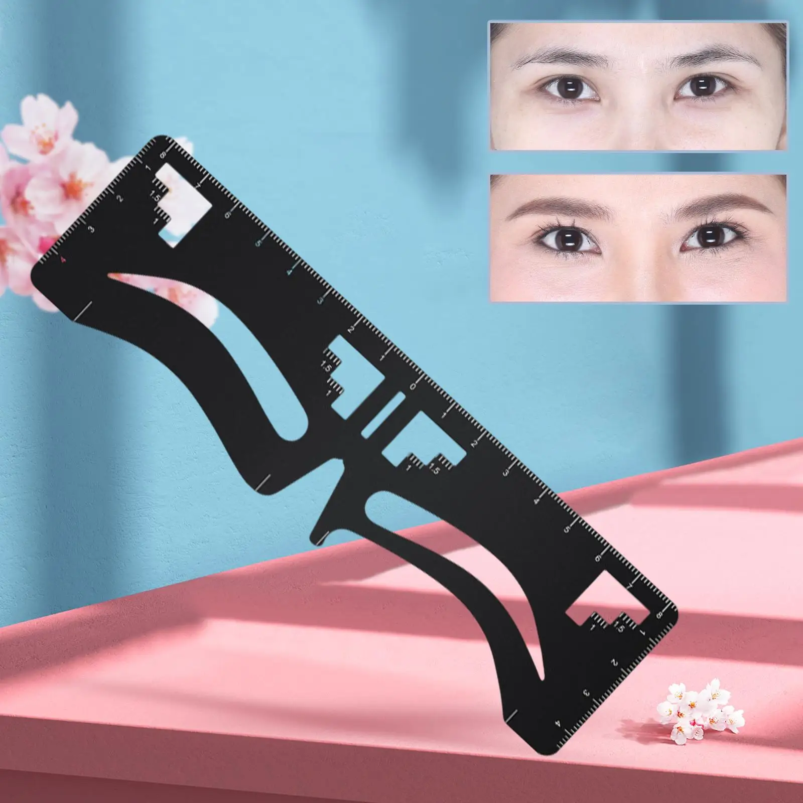 Ferramenta de modelo de aço inoxidável modelador de régua de sobrancelha reutilizável para posição e design perfeitos de sobrancelha