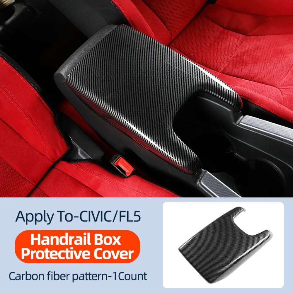 Interior Carbon Fiber Style Armrest Lid For Honda Civic FL5 2022 2025 Center Console Decoration Accessories Upgrade Parts