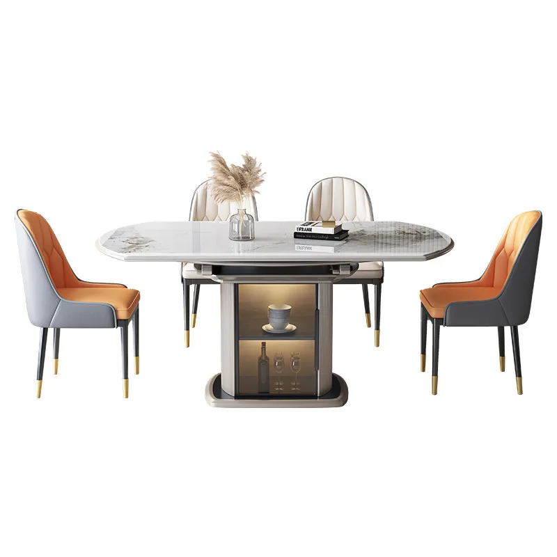 

Light luxury rock slab dining table can be turned into a round household folding and retractable small