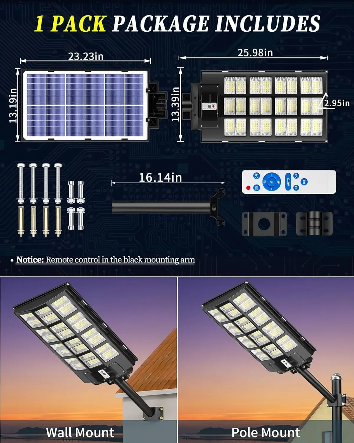 SL-4800W straatlantaarn op zonne-energie, buiten, groothoek 398000 LM Commercieel Parkeerplaats Licht Schemering tot zonsopgang Solar Flood Beveiligingslicht