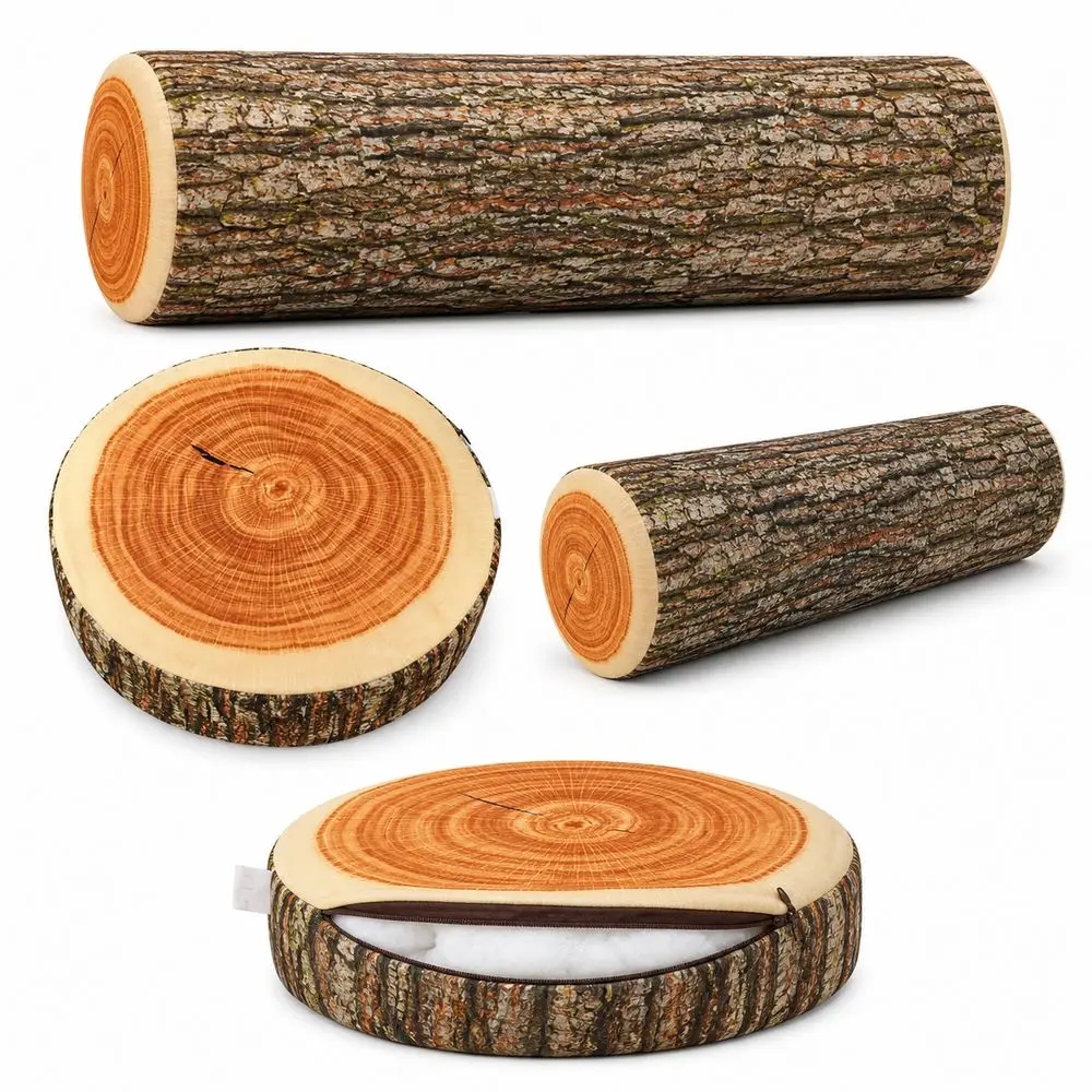 Material Tree Log Pillow PP Cotton Filled Soft Texture Stump Cushion Realistic Wood Grain Novelty Throw Pillow For Men