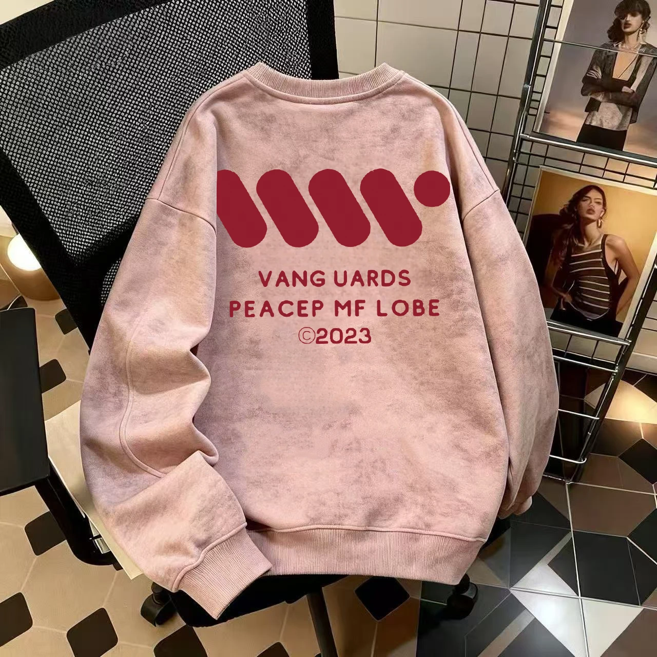 

Thiened Fce Hoodie round Ne Tie Dye Warmth Youth Faion Autumn Winter Brand Outlet Loose Fit Long Sve Color