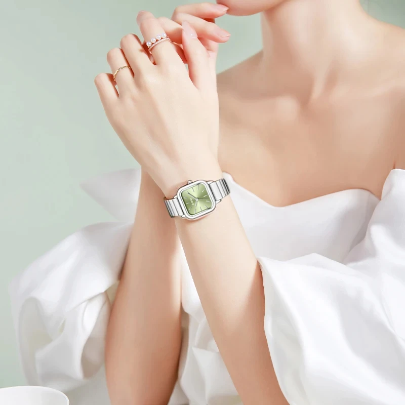 Dom-ساعة كوارتز بحزام فولاذي ، مقاوم للماء ، بسيط ، خفيف ، فاخر ، ماركة آلهة ، أخضر ، موضة ، G-1721D-3M