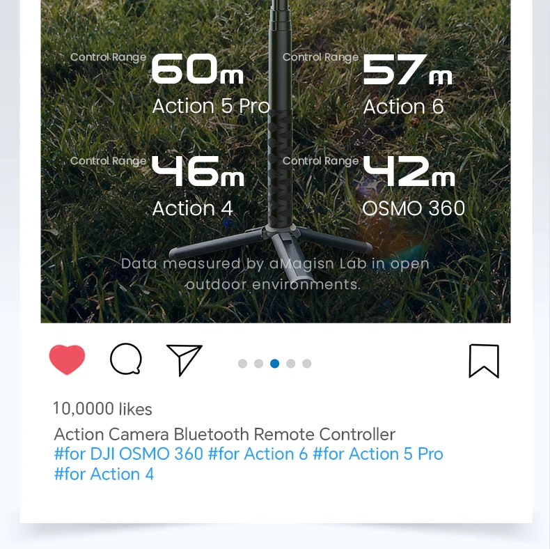 Für DJI Osmo Action 360/Action 6 5 4 Drahtlose Fernbedienung 50 m Entfernung Controller Sport Kamera Zubehör mit Handschlaufe – Detail 7
