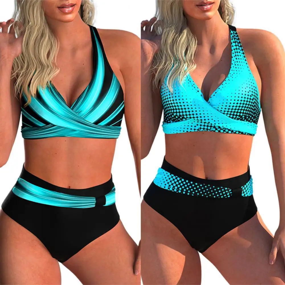 Women Plus Size Swimsuit 2 Pcs/Set Women Swimsuit Contrast Color Spot Padded Wireless Bathing Suit Beach купальник 2022 новинка