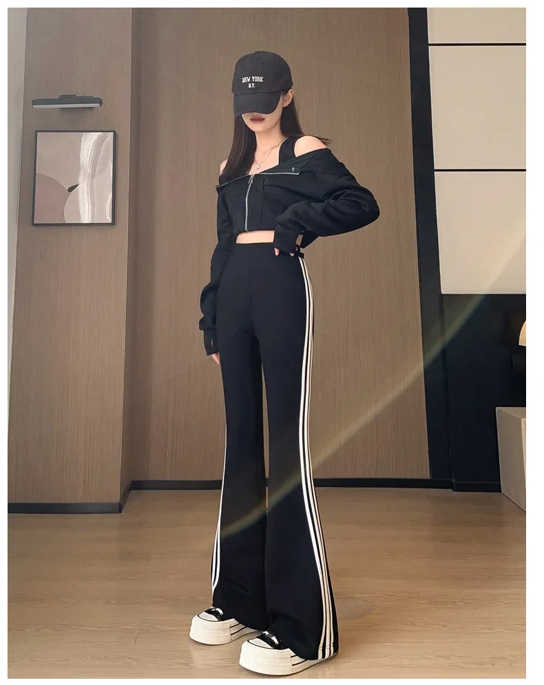 New Spring Summer Women\'s Wide Leg Pants Loose High Waist Casual Trousers Woman Korean Style striped Office Straight Pants