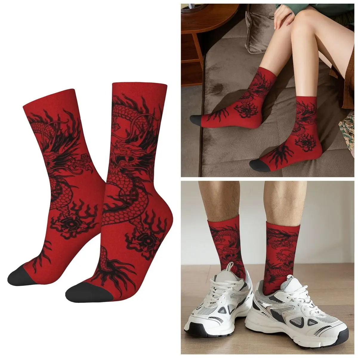 

All Seasons Dragon Totem Printed Socks Harajuku Sport Middle Tube Socks High Quality Stockings for Men Women Christmas Gifts