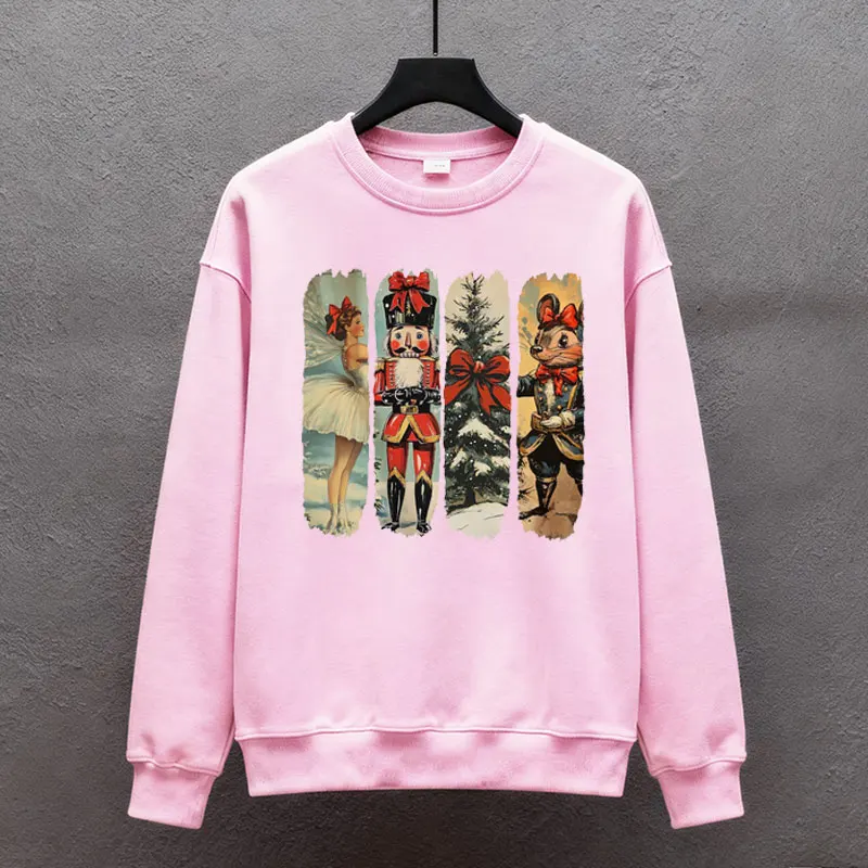 خمر الباليه وكسارة البندق Coquette القوس ماوس أشجار عيد الميلاد Png ريترو جرلي الشتاء طويلة الأكمام الحرارية هوديي البلوز #4