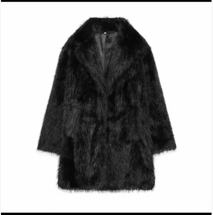 Manteau Long en fausse fourrure pour femme, manches longues, revers, chaud, épais, ample, nouvelle mode de luxe, veste moelleuse, vêtements d'extérieur, hiver