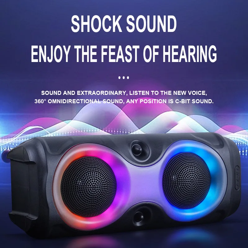 Wireless Column Big Power Stereo LED Portable Bluetooth 5.2 Dual  Speaker Subwoofer Bass Party Speakers Family Karaoke USB