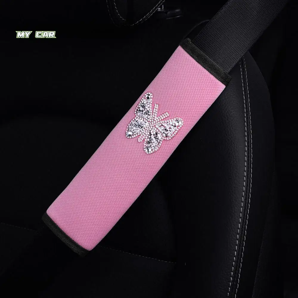 

Rhinestone-studded Car Seat Belt Cover Wear-resistant Breathable Fabric Seat Belt Shoulder Pad Lightweight Comfortable