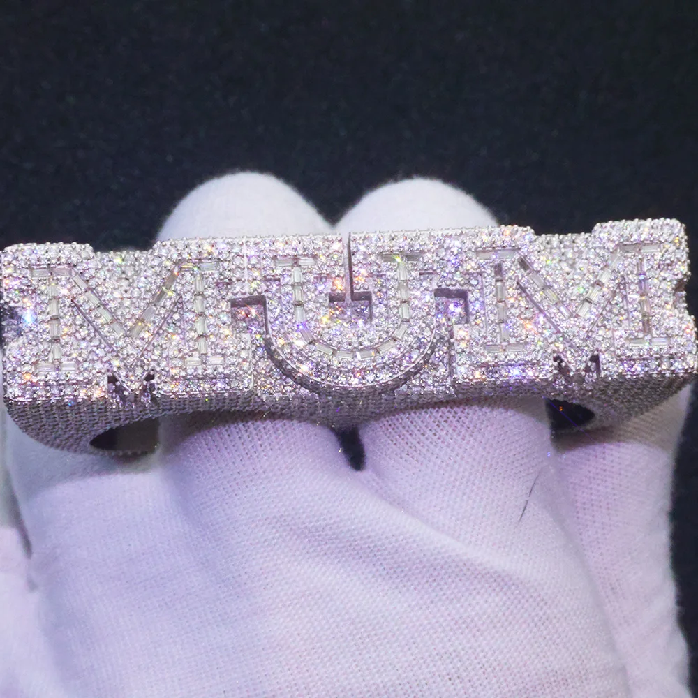 

Custom Luxury Multi Finger Ring Hip Hop Rapper 925 Sterling Silver Vvs Iced Out Moissanite Men Diamond Letter Name Ring