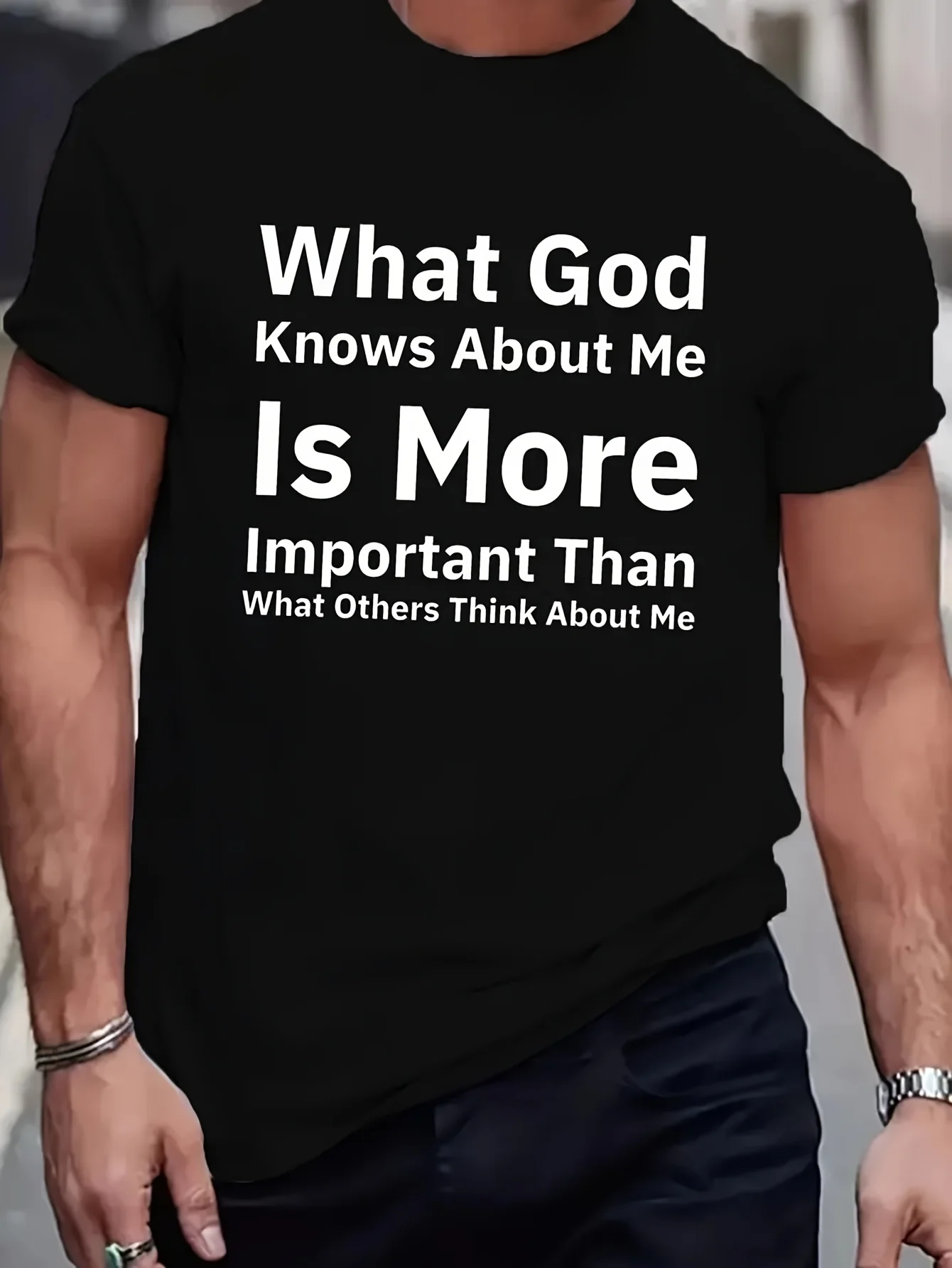 Men's Casual Pattern T-Shirt- 'God Knows Me Better' Print, Breathable and Comfortable, Summer Essential, Black with White Text, Loose Fit, Machine Washable