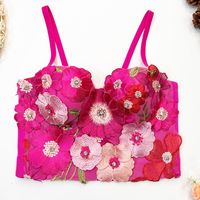 Women 3D Flower Camisole Beaded Push Up Bustier Bra Stage Sexy Cropped Top Female Nightclub Party Tank Top Y4205