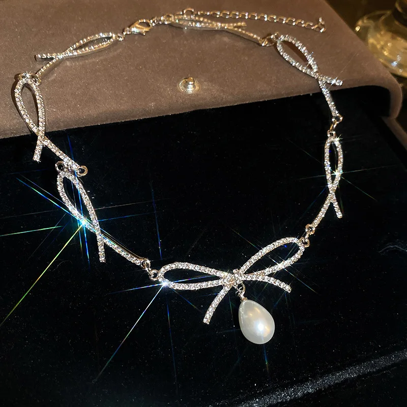 

Collier À Nœud Incrusté De Perles Pour Femmes, Bijoux De Clavicule À La Mode, Haut De Gamme, Élégant, Doux