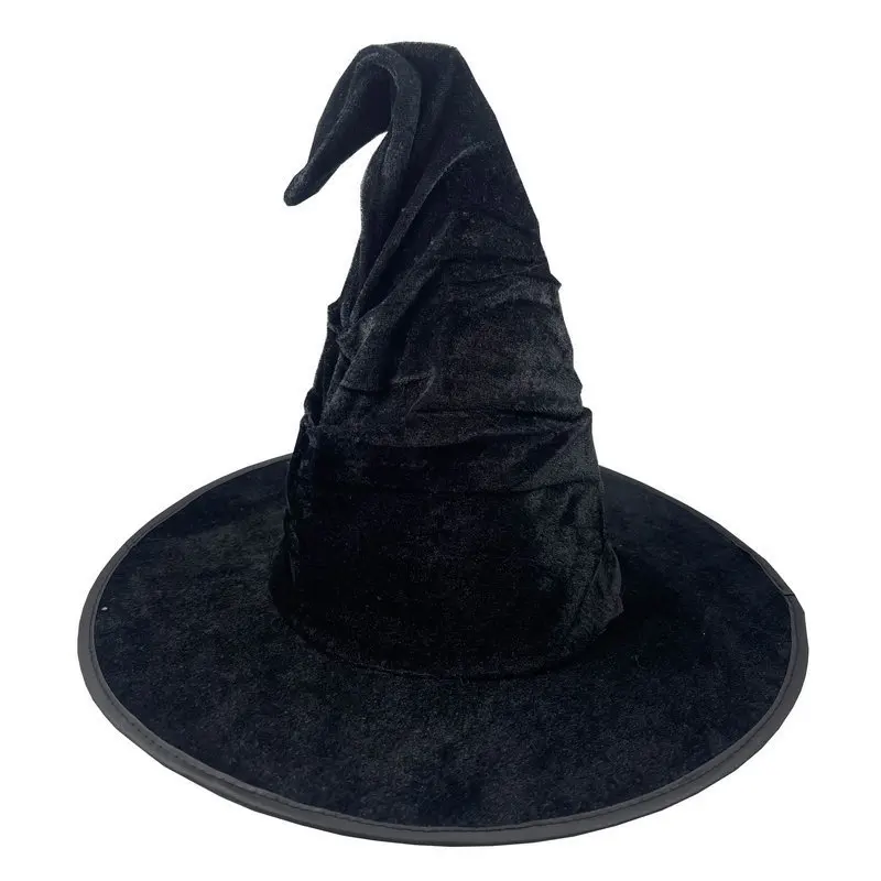 3 pçs preto ruched malvado bruxa chapéu para mulheres homens festa de halloween natal masquerade cosplay traje acessório chapéu mágico
