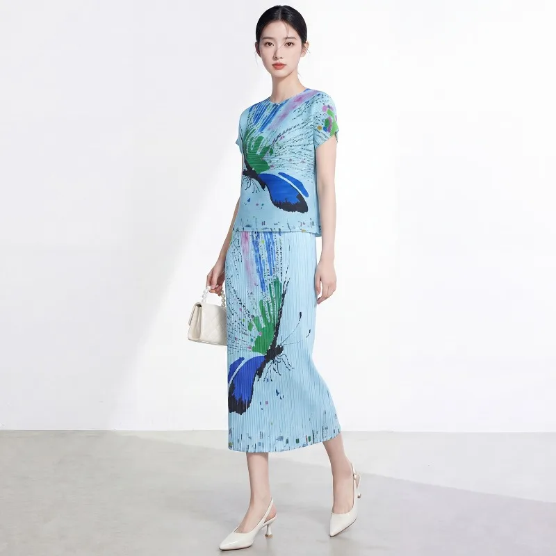 Miyake Pleated 2026 Set Women's Summer Two-Piece Skirt New High-End Printed Loose Versatile Women's Clothing Complete Set Pleat