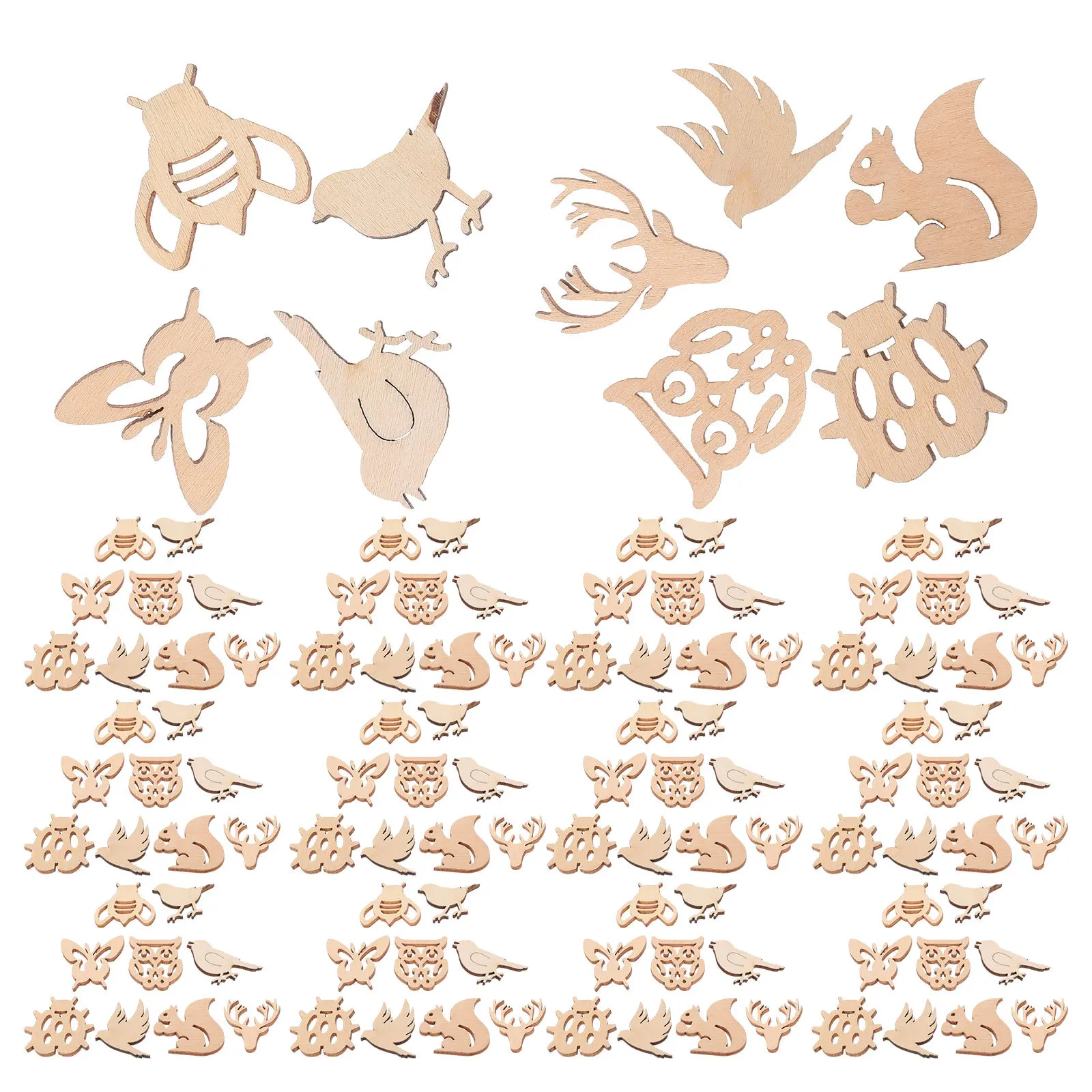 

150pcs Animal Wood Slice Crafts Unfinished Diy Wooden Cutouts For Painting Home Decor Blank Animal Shaped Wood Slices