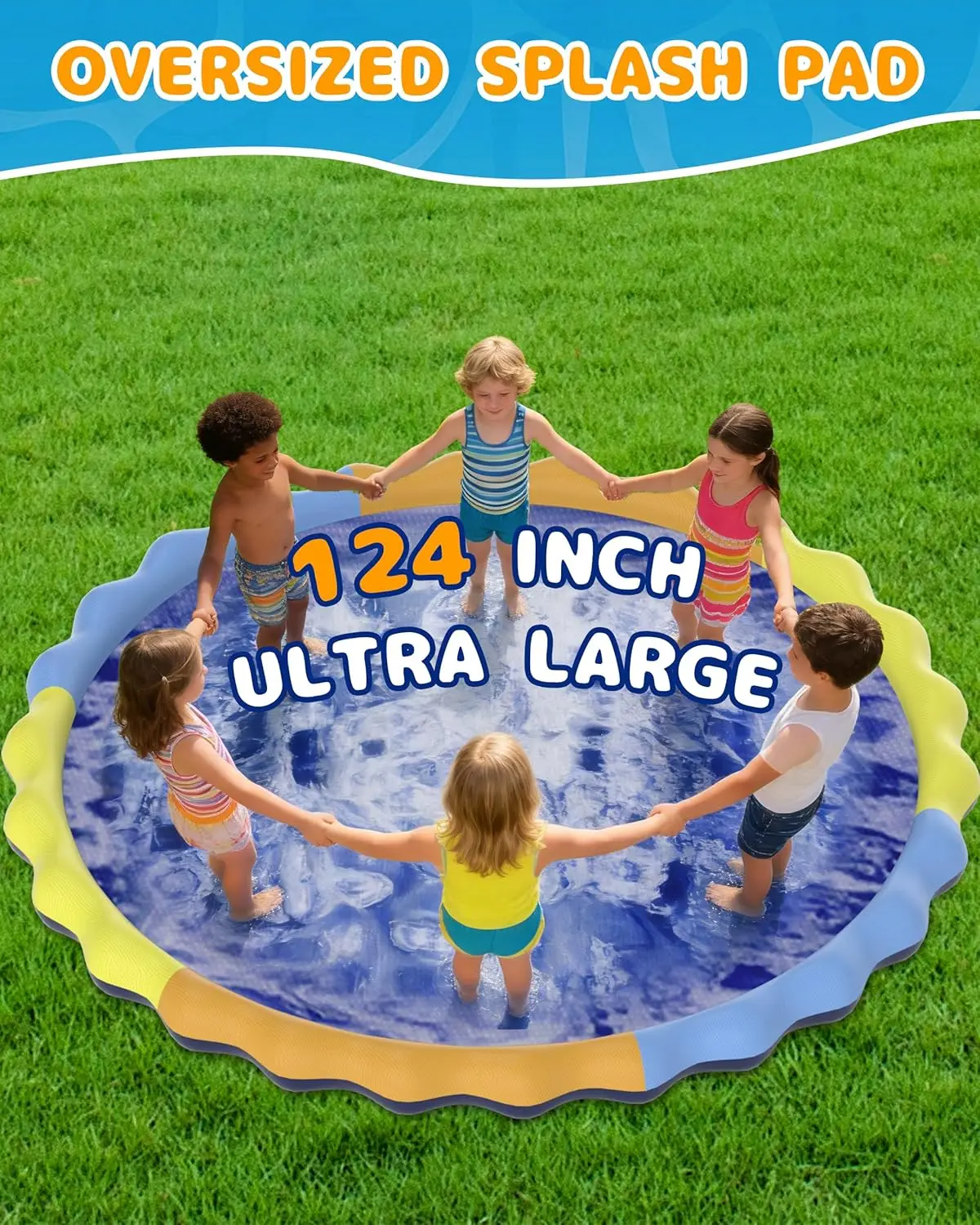 Dog Splash Pad PVC Material 124in Non-Slip Foldable Summer Blue