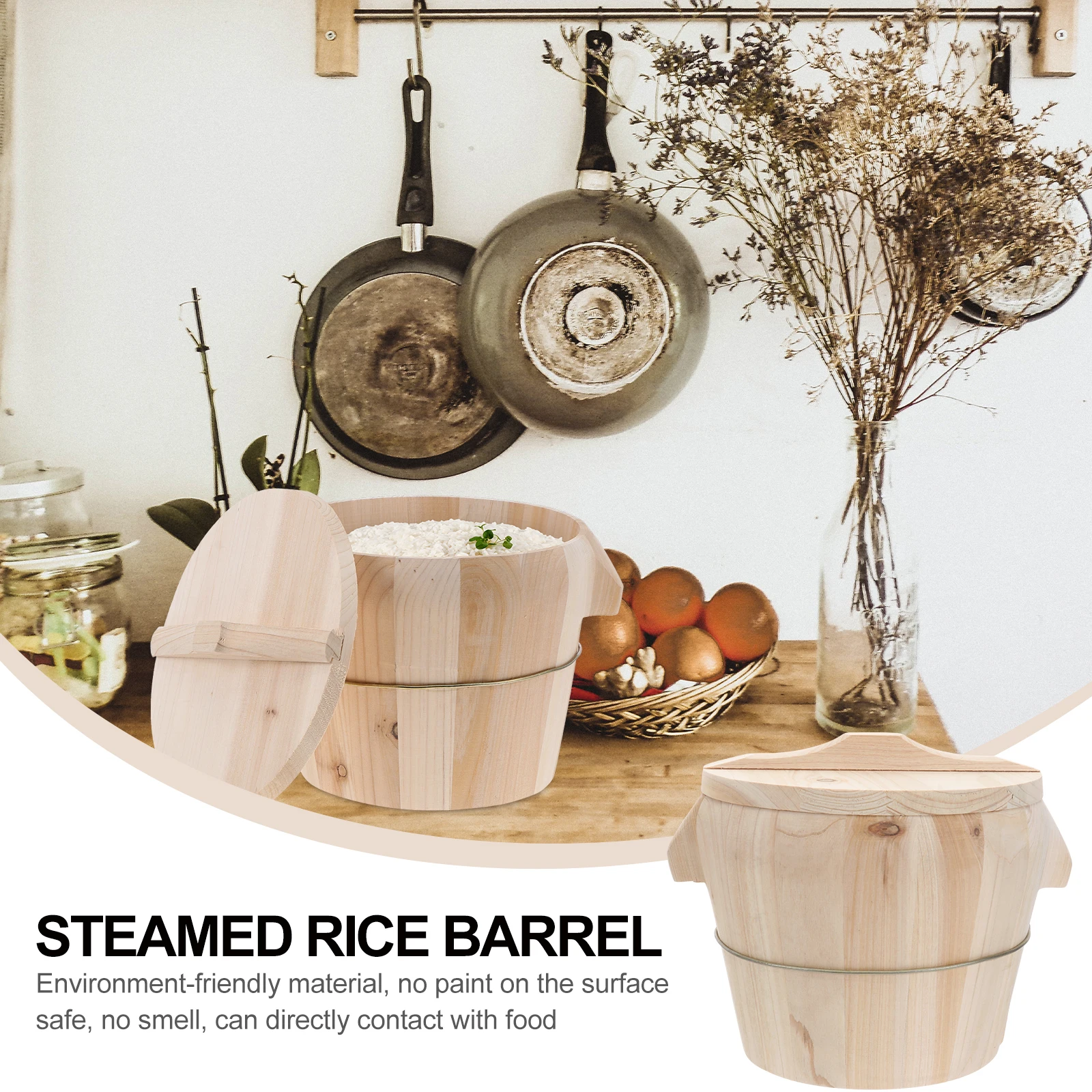 

Premium Steamed Rice Barrel Cedarwood Wooden Steaming Bucket Natural Hand Polished Fast Steam Cooking 30% Faster Movable Bottom