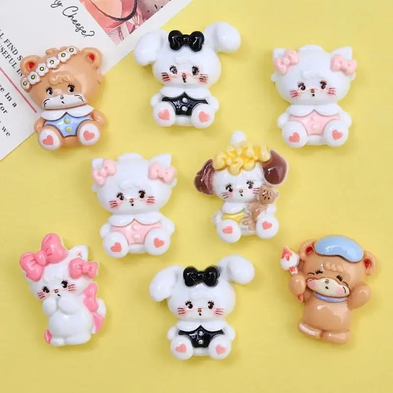 10Pcs Cartoon bow kitten, puppy series Flat Back Resin Cabochons Scrapbooking DIY Jewelry Craft Decoration Accessorie
