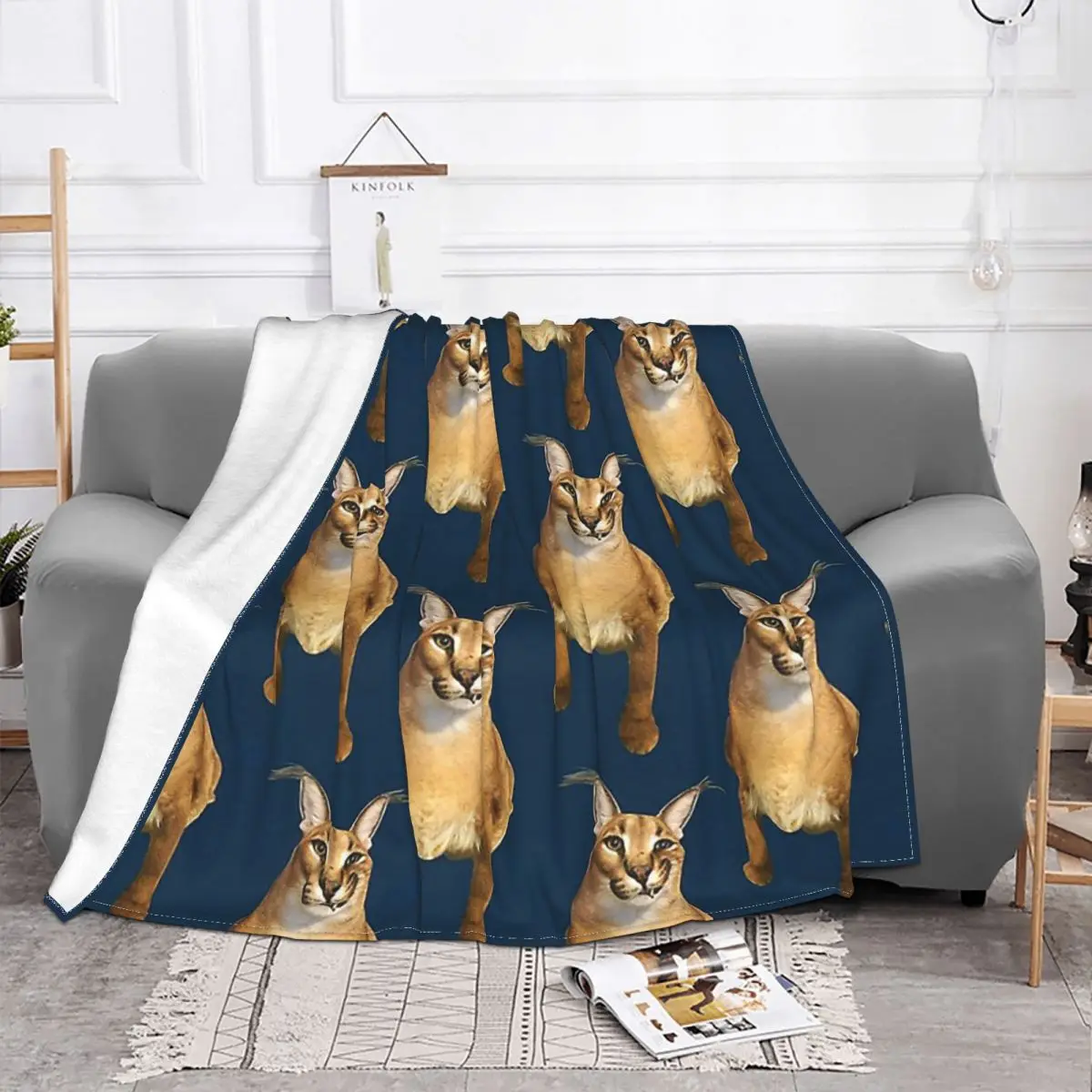 Floppa Smile Blankets Funny Meme Caracal Cat Plush Throw Blankets Bedding Couch Decoration Ultra-Soft Warm Bedspreads
