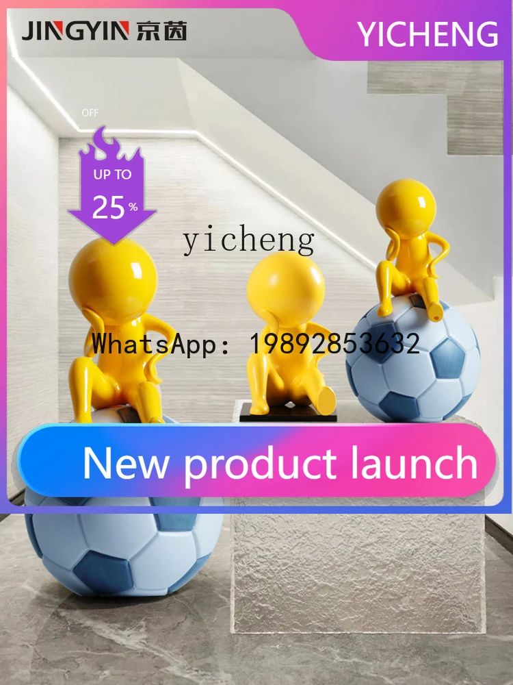 X2  Football Minions Floor Sculpture Figure Installation Entrance Cartoon Doll Ornament home decor