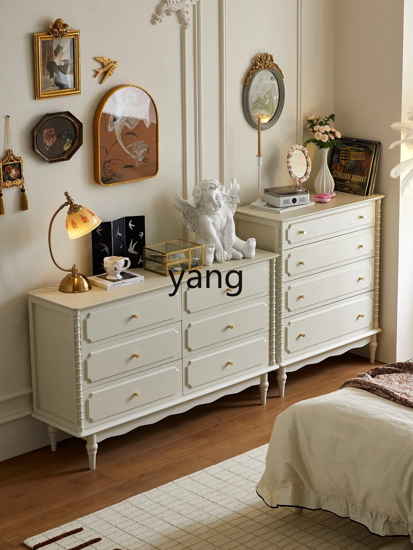 Yjq retro cream wind solid wood four chest cabinet living room bedroom storage household storage cabinet