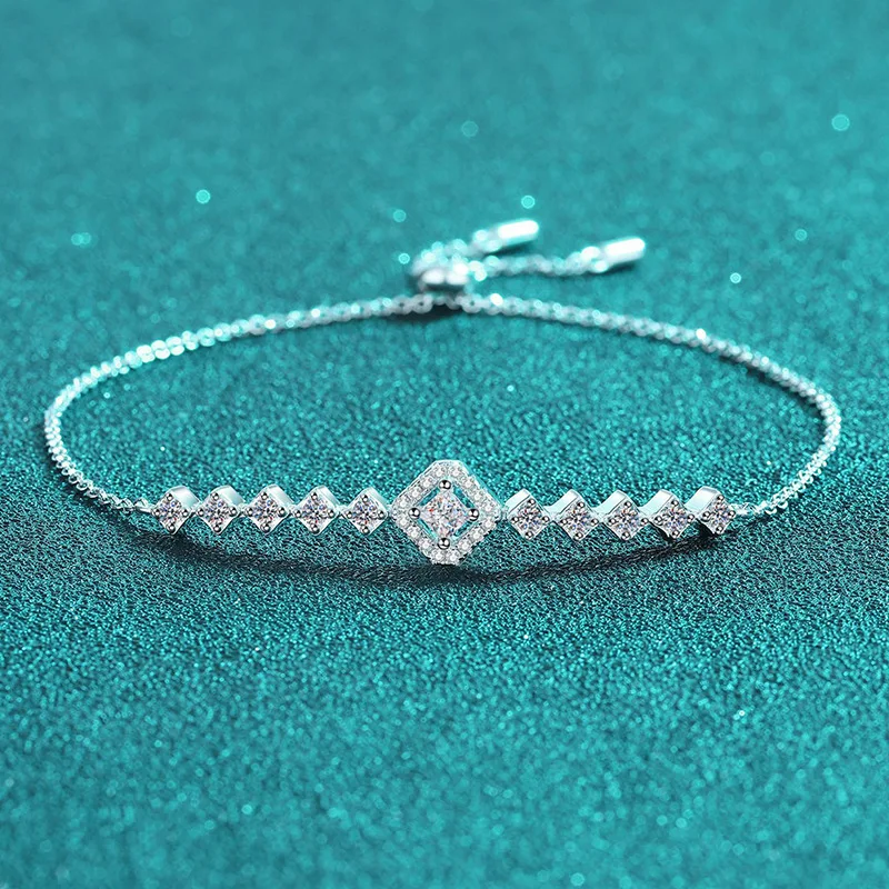 

3*3mm 0.7cttw Full Moissanite Bracelets for Women Princess Cut Square Luxury Chian S925 Sterling Silver Wholesale Jewelry